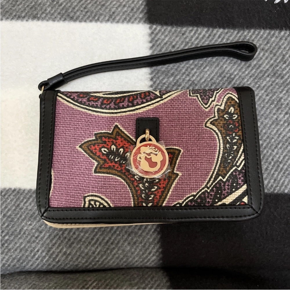Spartina 449 Wristlet Dauf Uskie Island Purple & Earth Tones Linen Leather